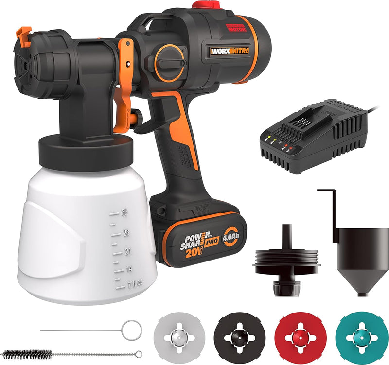 WORX WX020 Nitro Akku-Farbsprühsystem 20V - leistungsstark bürstenloser Motor - 3 Sprühform & 4 Düse