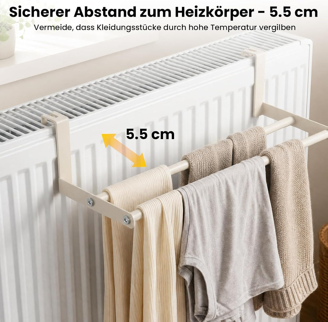 Handtuchhalter für Heizkörper 48cm: Wäscheständer Heizung ohne Bohren mit 2 Stangen – Heizkörperrega