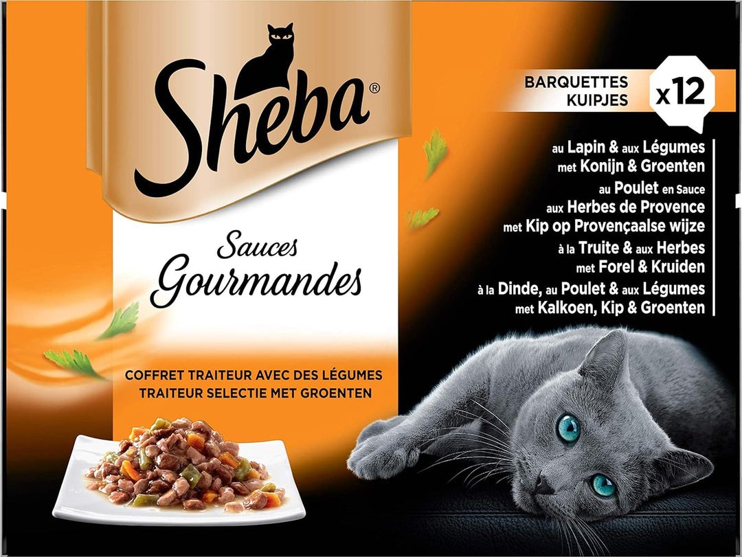 Sheba Sauces Gourmandes Barquettes Pour Chat Adute, Coffret Traiteur, 72 Barquettes à 85 g