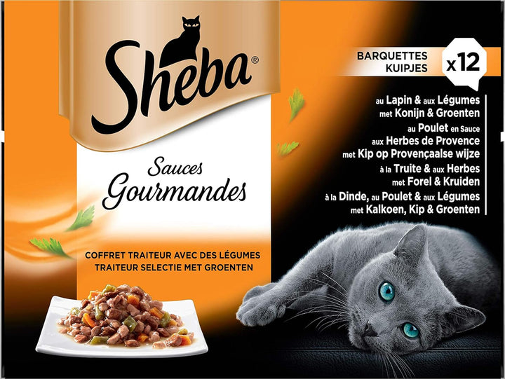 Sheba Sauces Gourmandes Barquettes Pour Chat Adute, Coffret Traiteur, 72 Barquettes à 85 g
