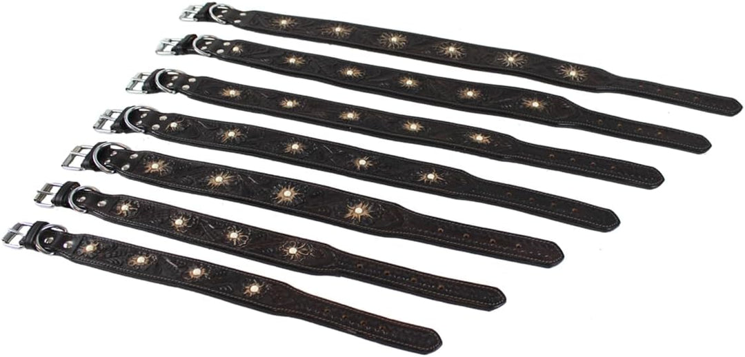 MICHUR Pablo Hundehalsband Leder, Lederhalsband Hund, Halsband, BRAUN, Leder, mit gestanzten Blumenm