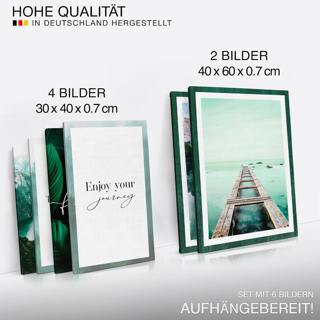 Novart Wandbilder Set Berge und See Natur Türkis - KEIN EXTRA RAHMEN BENÖTIGT - Modern Deko - Wohnzi