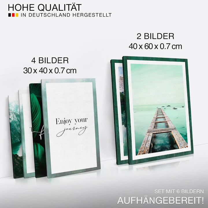 Novart Wandbilder Set Berge und See Natur Türkis - KEIN EXTRA RAHMEN BENÖTIGT - Modern Deko - Wohnzi