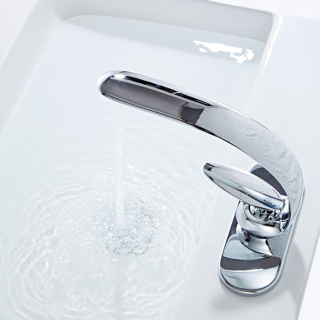 bathroom faucets Hotel-Look Single-Hole Waschtischarmatur in Chrom, minimalistisch geschwungene Kalt
