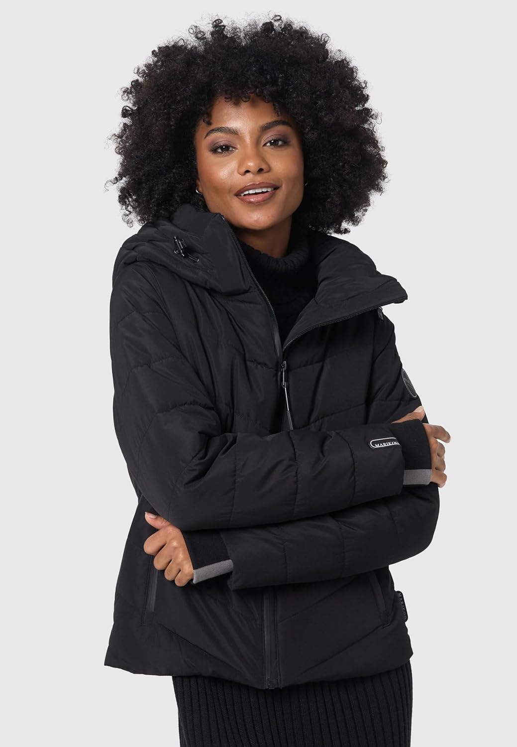 MARIKOO Damen Winterjacke warme Steppjacke mit abnehmbarer Kapuze Samuiaa XVI XS-3XL XL Schwarz, XL