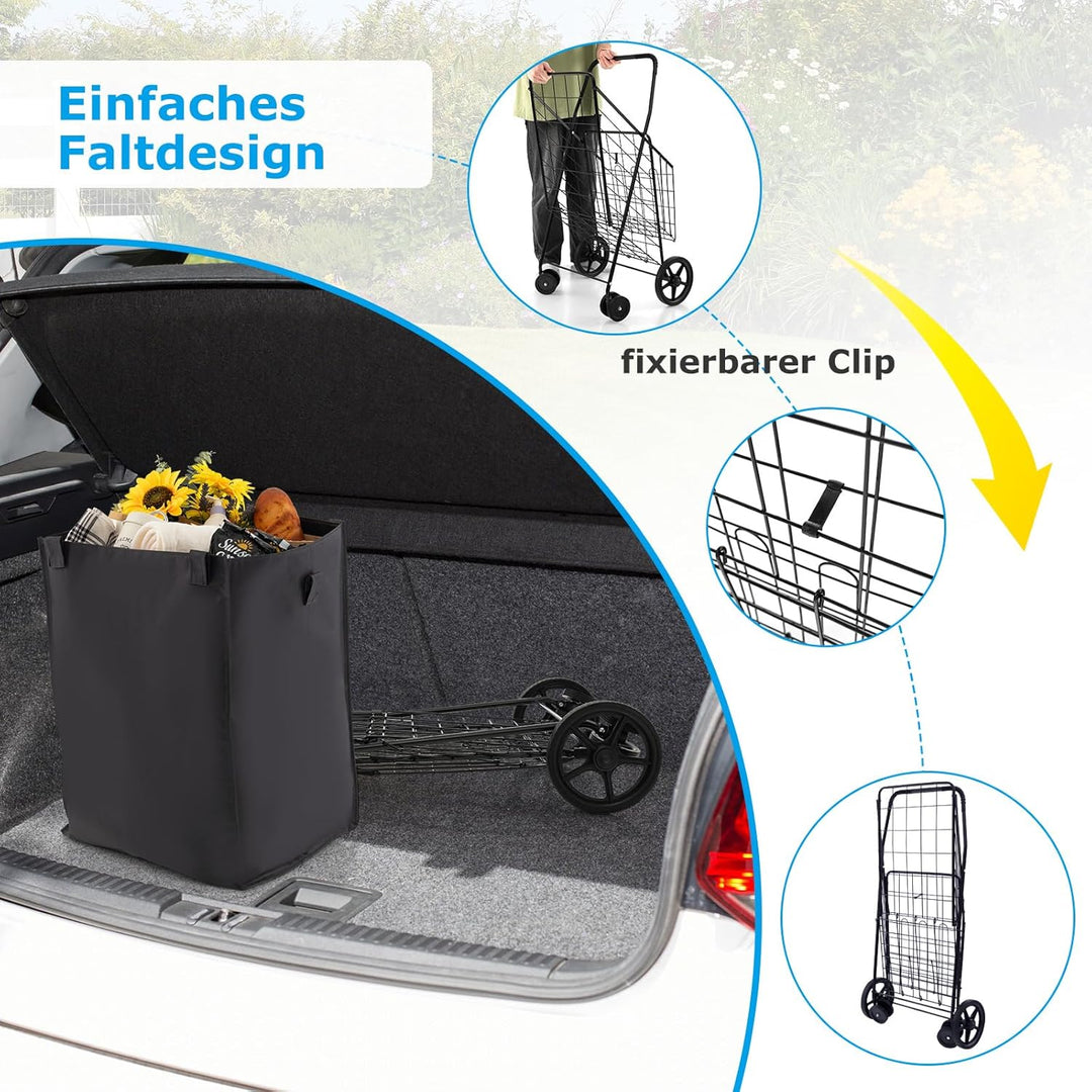 COSTWAY Einkaufstrolley Klappbar, Einkaufswagen auf Rollen mit Abnehmbarer Oxford-Tasche & 2 Körben,