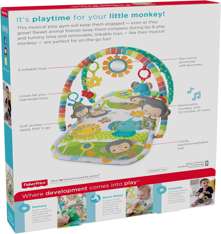 Fisher-Price CLJ42Musik-Äffchen Spielcenter, Krabbeldecke mit zweiSpielbögen, inkl. 6 Spielzeugen, B