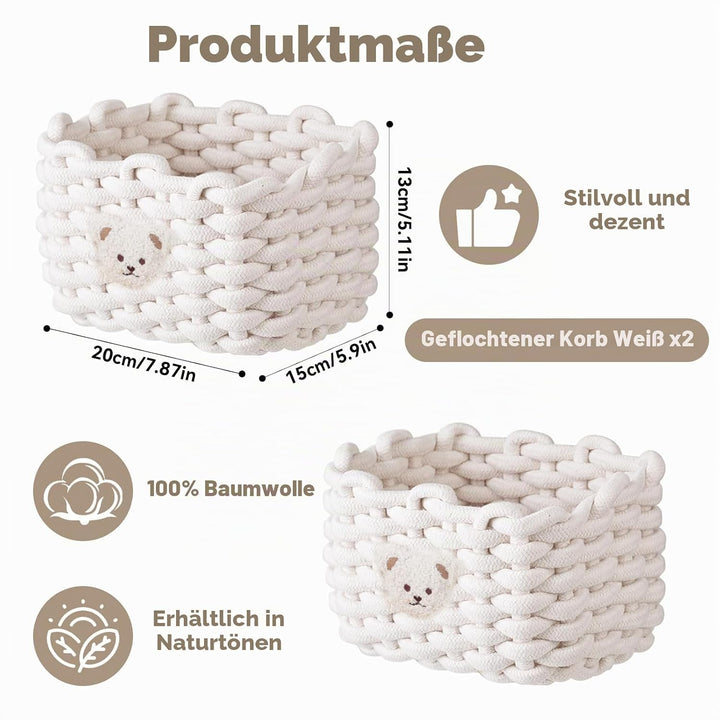 2 Stück Aufbewahrungskorb Geflochten Baumwolle Strickkorb, 20x15x13 cm Aufbewahrungskorb Klein, Häke