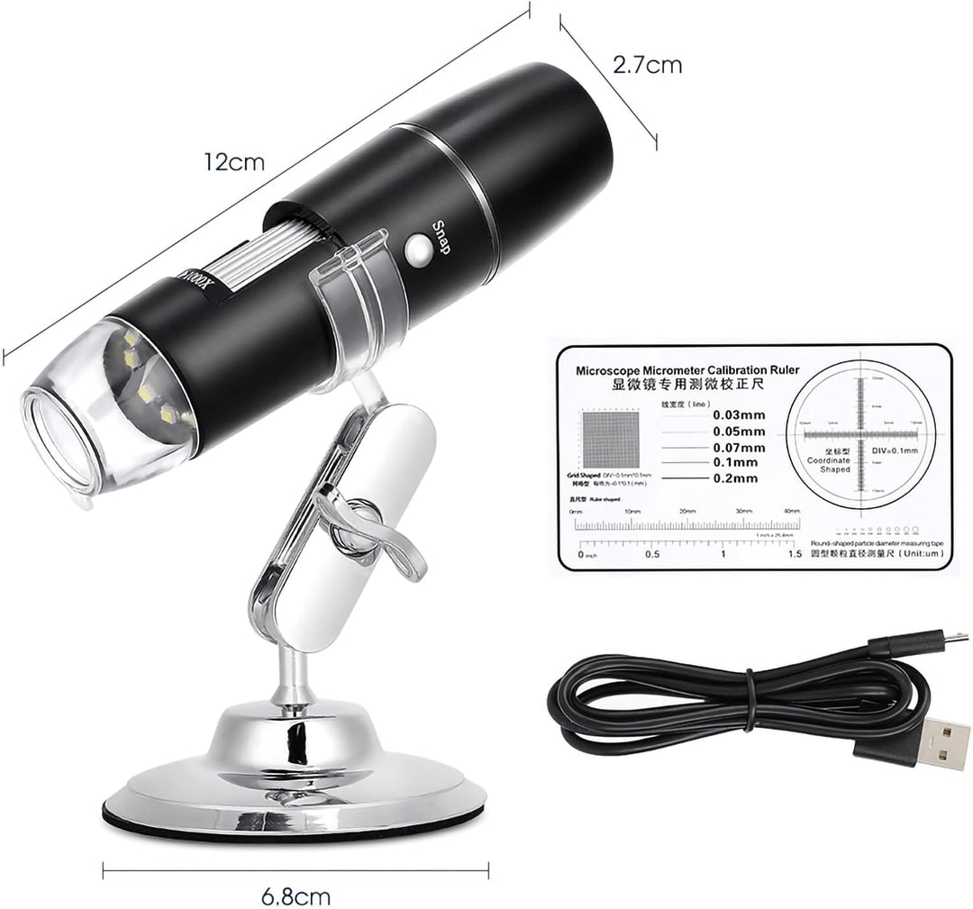 USB Mikroskop Digital, 0X-1000X LED Handy Mikroskop Taschenmikroskop mit Verstellbarem Ständer WiFi-