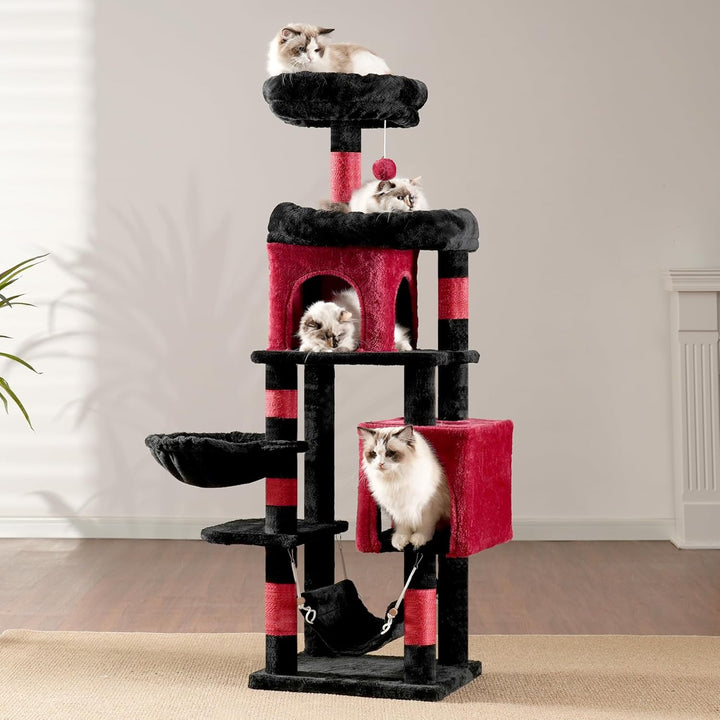 Heybly Kratzbaum, 145 cm Hoher Mehrstöckiger Kratzstamm-Kletterturm, Mit 2 Grossen Plattformen, 2 Gr