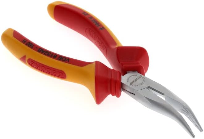 GEDORE VDE Flachrundzange, Elektronik, lange Backen, gezahnt, gewinkelt, induktiv gehärtet, Länge 20