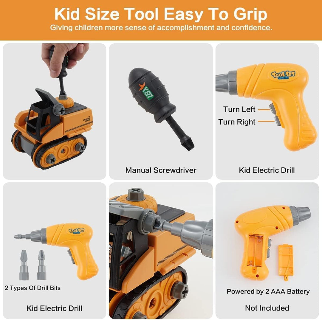 4 in 1 DIY Auseinander Nehmen Auto Toys, Baufahrzeuge Set Gebäude Bagger Kran LKW Spielzeug Interakt