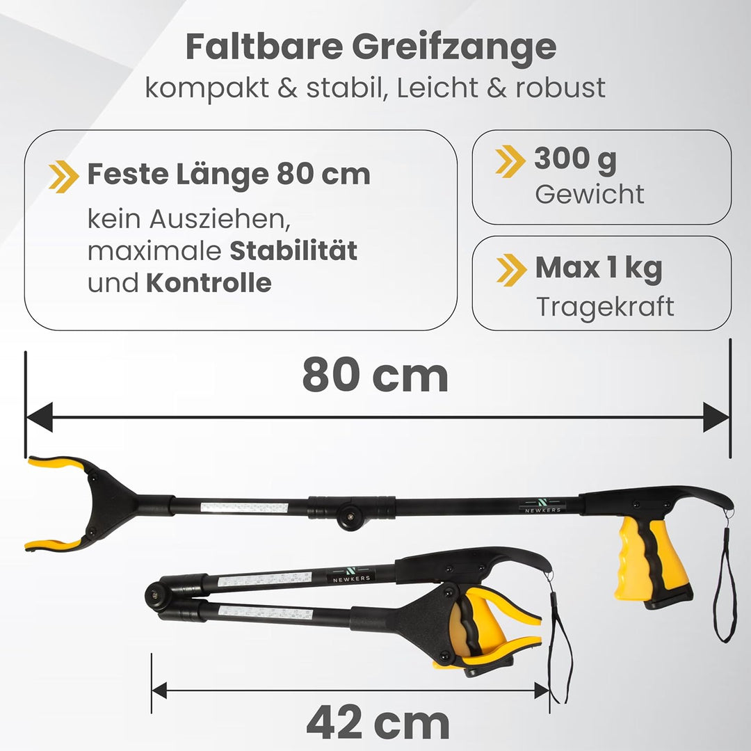 Greifzange für Senioren [80 cm] faltbarer Greifer zum aufheben | Reacher aus Aluminium | Müllzange 3