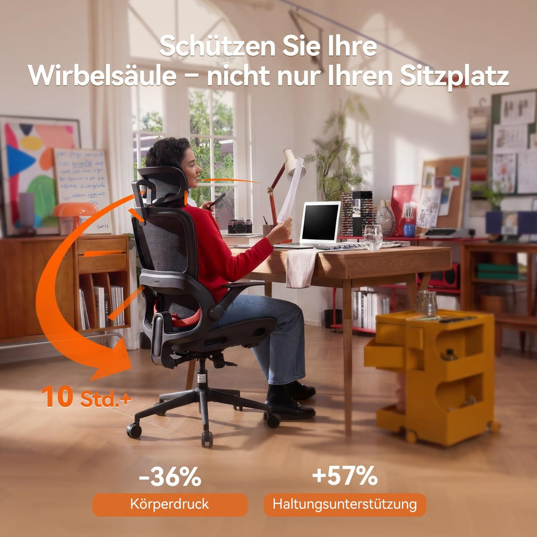 SIHOO Bürostuhl Ergonomisch, Schreibtischstuhl mit 4D Dynamischer Lordosenstütze, Breiter Kopfstütze