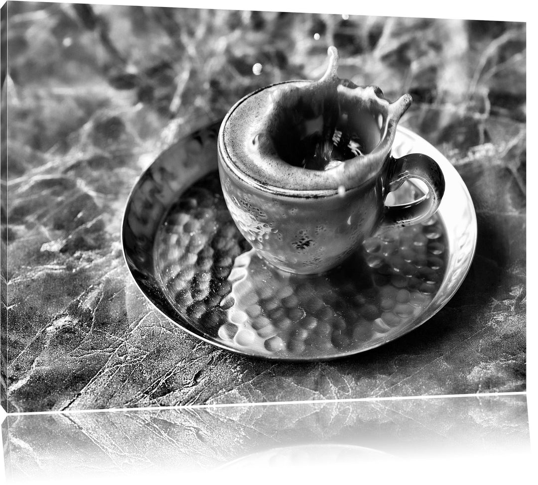 Pixxprint Kaffee spritzt aus Tasse als Leinwandbild/Grösse: 100x70 / Wandbild/Kunstdruck/fertig besp
