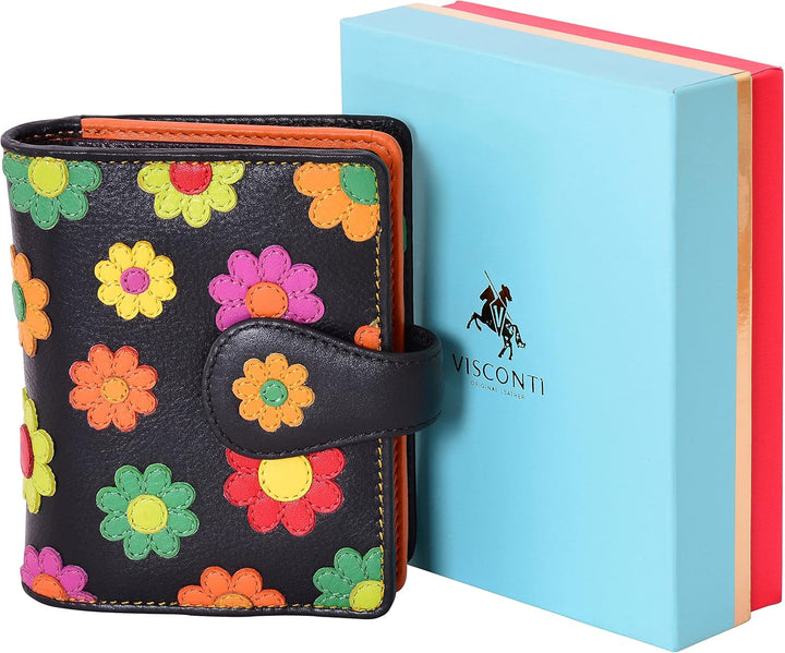 VISCONTI 100% Pur Leder Portemonnaie Damen RFID Schutz Geldbeutel Frauen Geldbörse Bifold Mehrfarbig