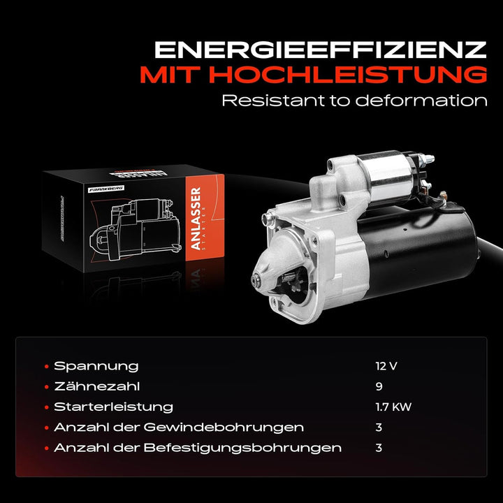 Frankberg Anlasser Starter 1,7KW Kompatibel mit Ducato 250 290 2.3L Diesel 2006-2014 Replace# 518329