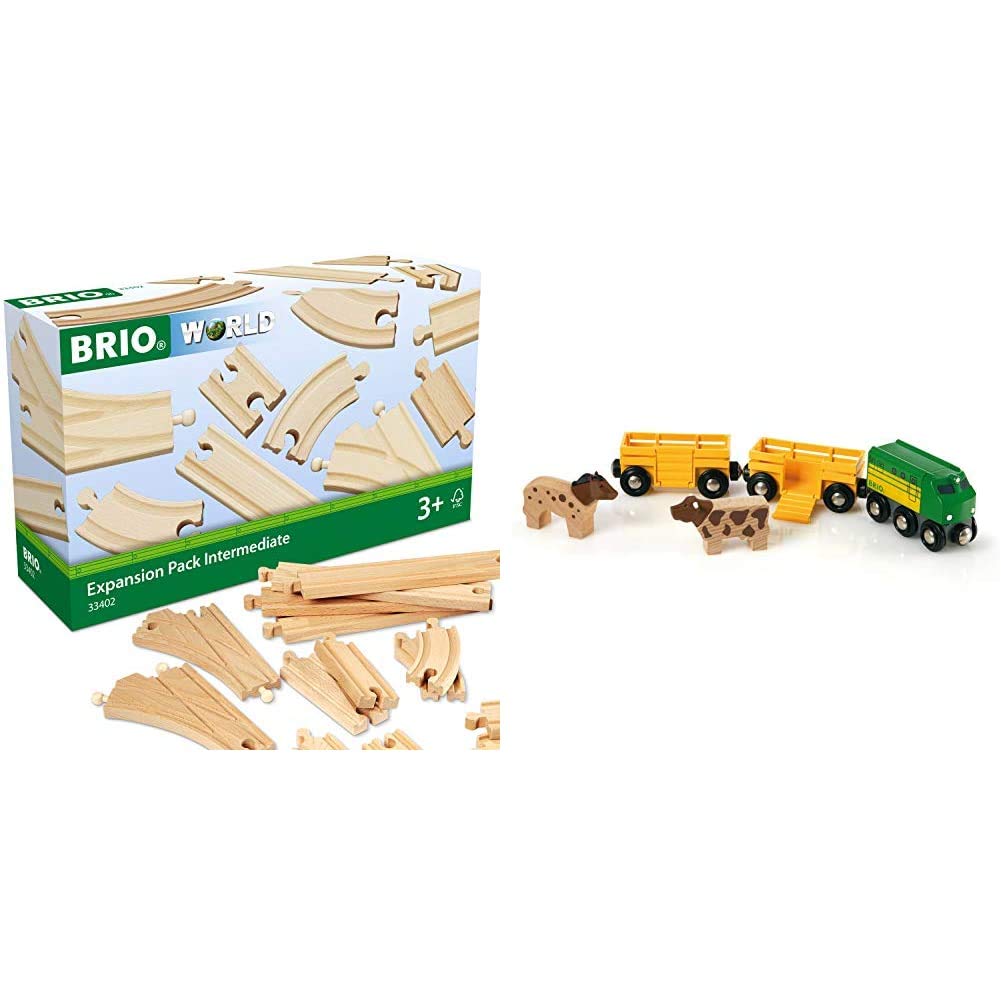 BRIO Bahn 33402 - Mittleres Schienensortiment & Bahn 33404 - Bauernhof-Zug Bundle mit Bauernhof-Zug,