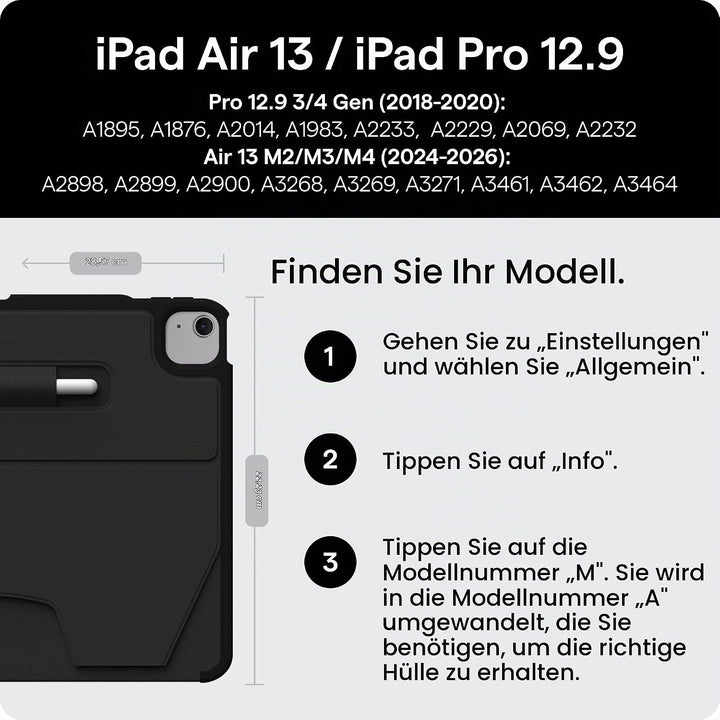 Zugu iPad Air Hülle 13 Zoll M2 2024 / iPad Pro 12.9 (3rd/4th Gen), schlanke Schutzhülle 10 Winkel-St