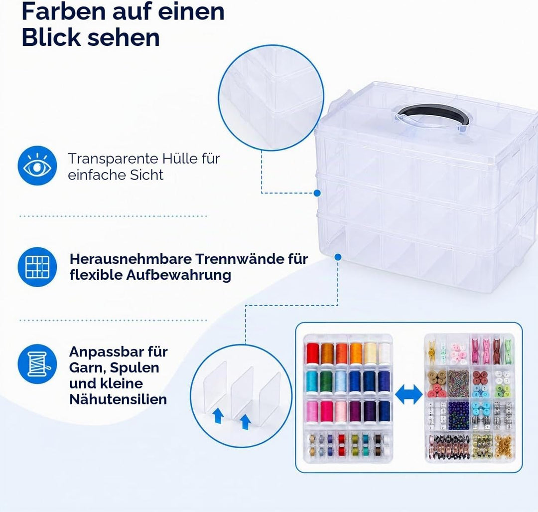 Simthread Maschinen-Stickgarn aus Polyester, 63 Farben, mit Kunststoff-Aufbewahrungsbox für Stickere