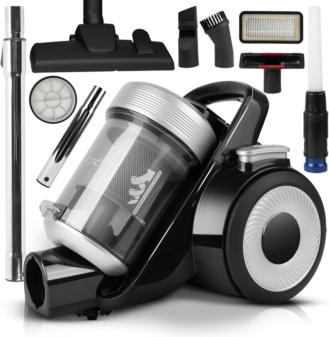MalTec Staubsauger 2L Zyklonsauger mit HEPA-Filtern beutellos mit Set von Aufsätzen 4000W Bodenstaub