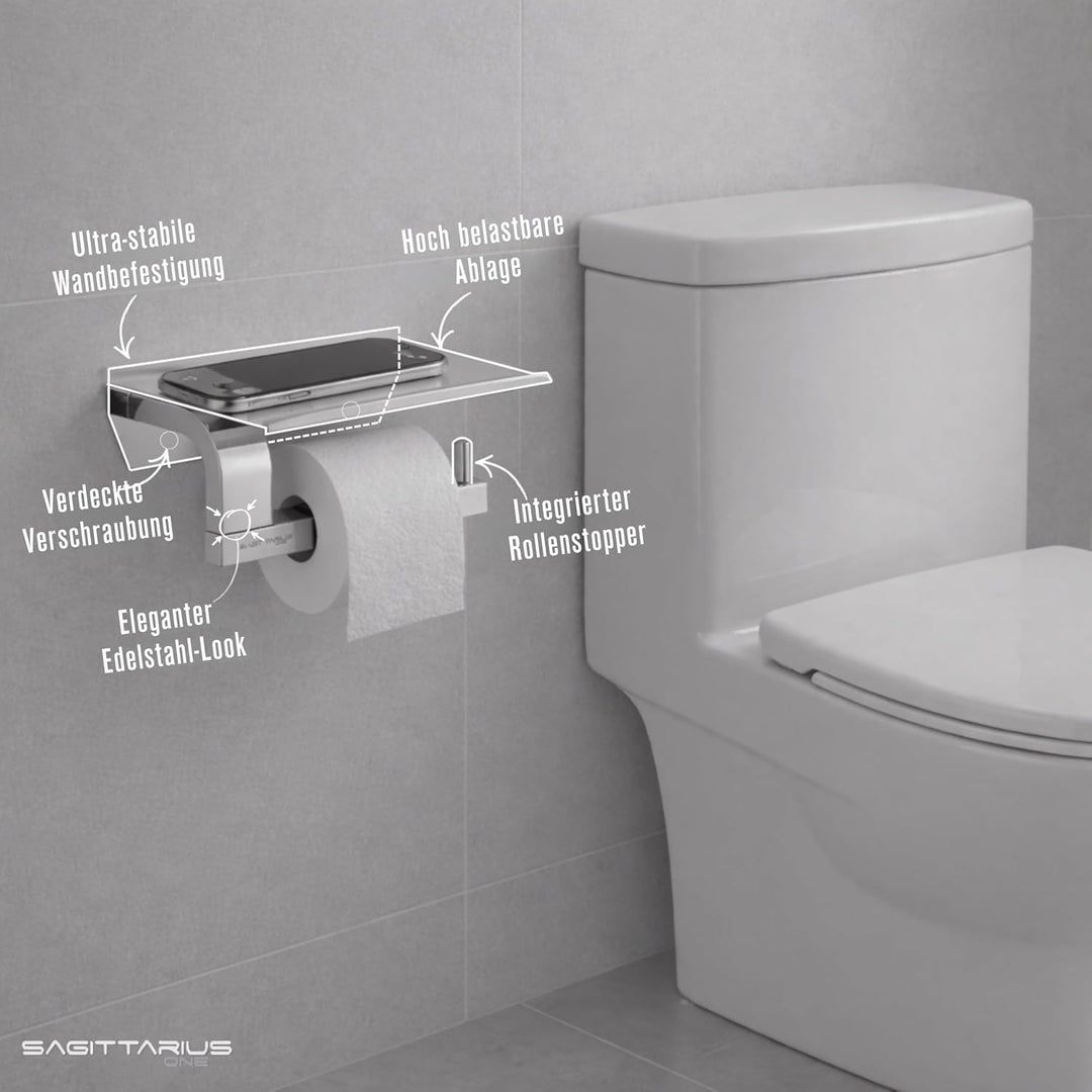 Sagittarius One 160S1 Toilettenpapierhalter mit Ablage Edelstahl | Klopapierhalter mit Ablage | WC P