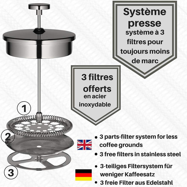 VeoHome French Press Kaffeebereiter Kaffeekanne unzerbrechlich und hält Ihren Kaffee dank der Doppel