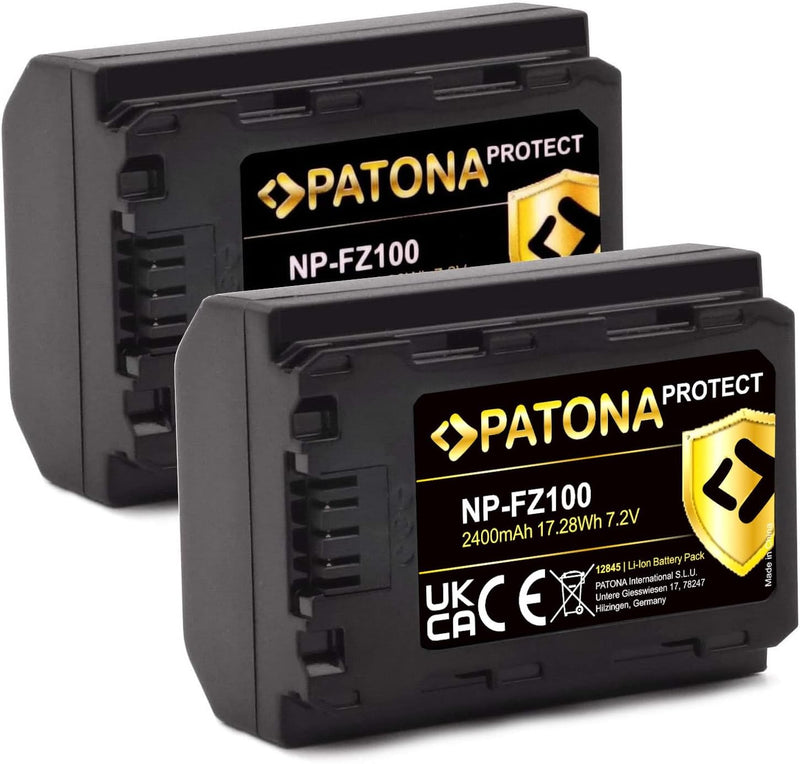 PATONA Protect NP-FZ100 Kamera-Akku 2X (2400 mAh) mit V1 Gehäuse 2x NP-FZ100 Protect, 2x NP-FZ100 Pr