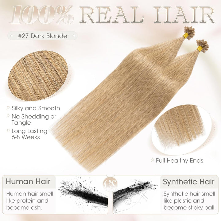 Elailite Echthaar Bonding Extensions 40g Haarverlängerung Keratin U Tip 1g/pcs 35cm 50 Stück #27 Hon
