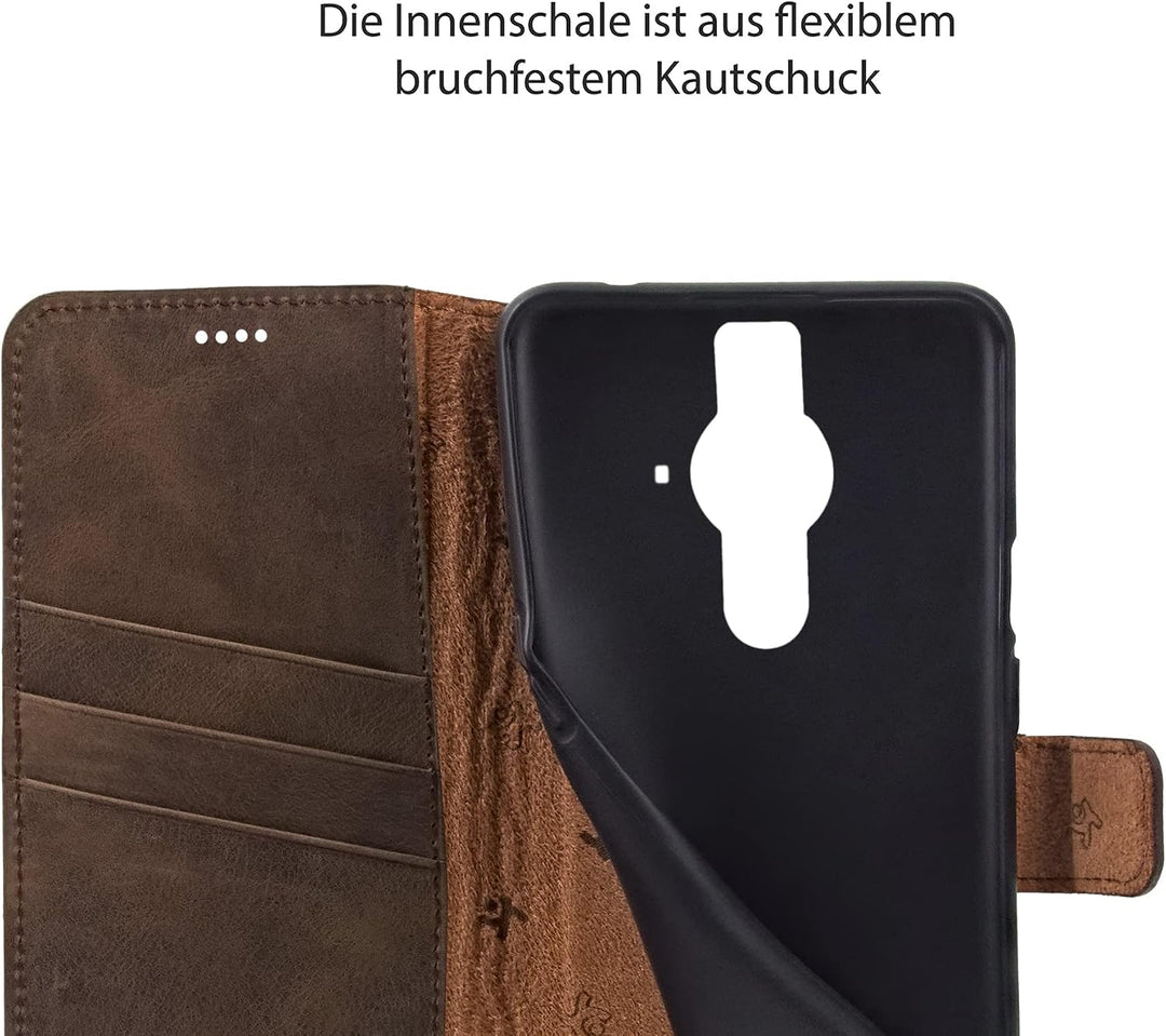 Suncase Book-Style Hülle kompatibel mit Sony Xperia Pro-I Leder Tasche (Slim-Fit) Lederhülle Handyta