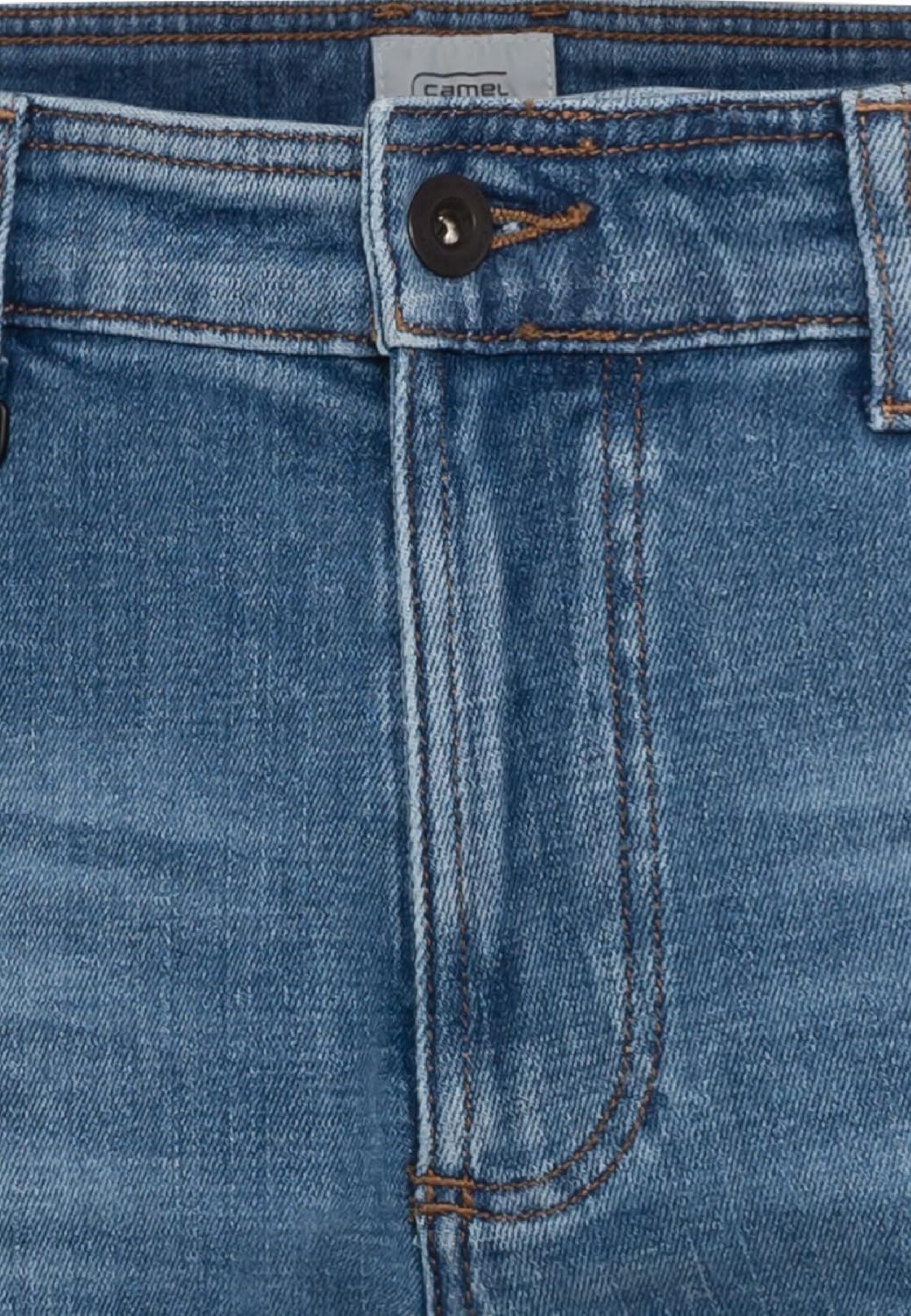 camel active Herren Tapered Fit Destroyed Jeans mit Smartphone Tasche 35W / 30L Denim Blau, 35W / 30