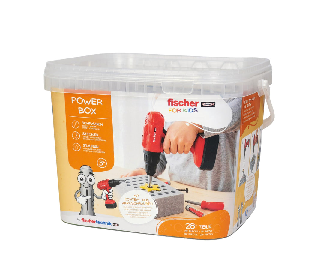 fischertechnik Fischer for Kids Power-Box 579436 – Spielwerkzeug mit Duo Kid Dübeln, Schraubendreher
