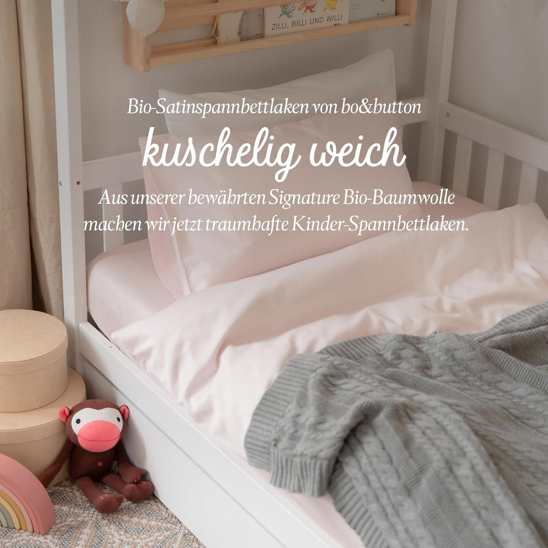 bo&button® Kinder Baby Spannbettlaken, Mako Satin, 100% GOTS Bio Baumwolle, 120 g/m2, Fairtrade, sup