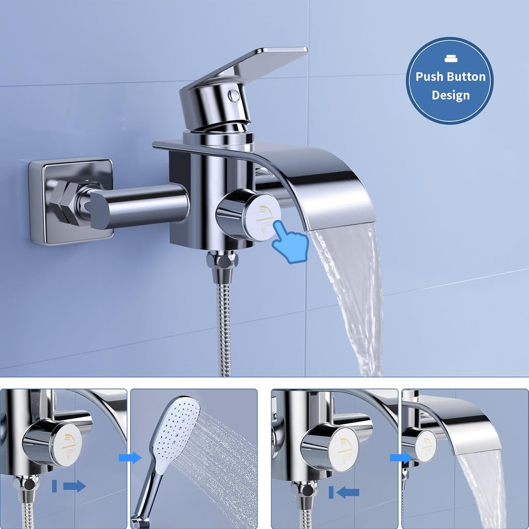 KULACO Badewannenarmatur mit Handbrause, Wasserhahn Badewanne Armatur Wasserfall, Messing Mischbatte