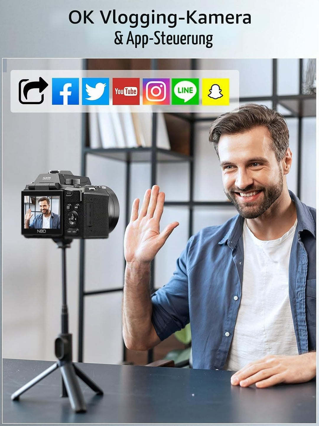 Fotokamera Digitale Monitech 64 MP 8K Kamera für Fotografie mit 2,8-Zoll-Klappdisplay &amp; Blitzschuh,