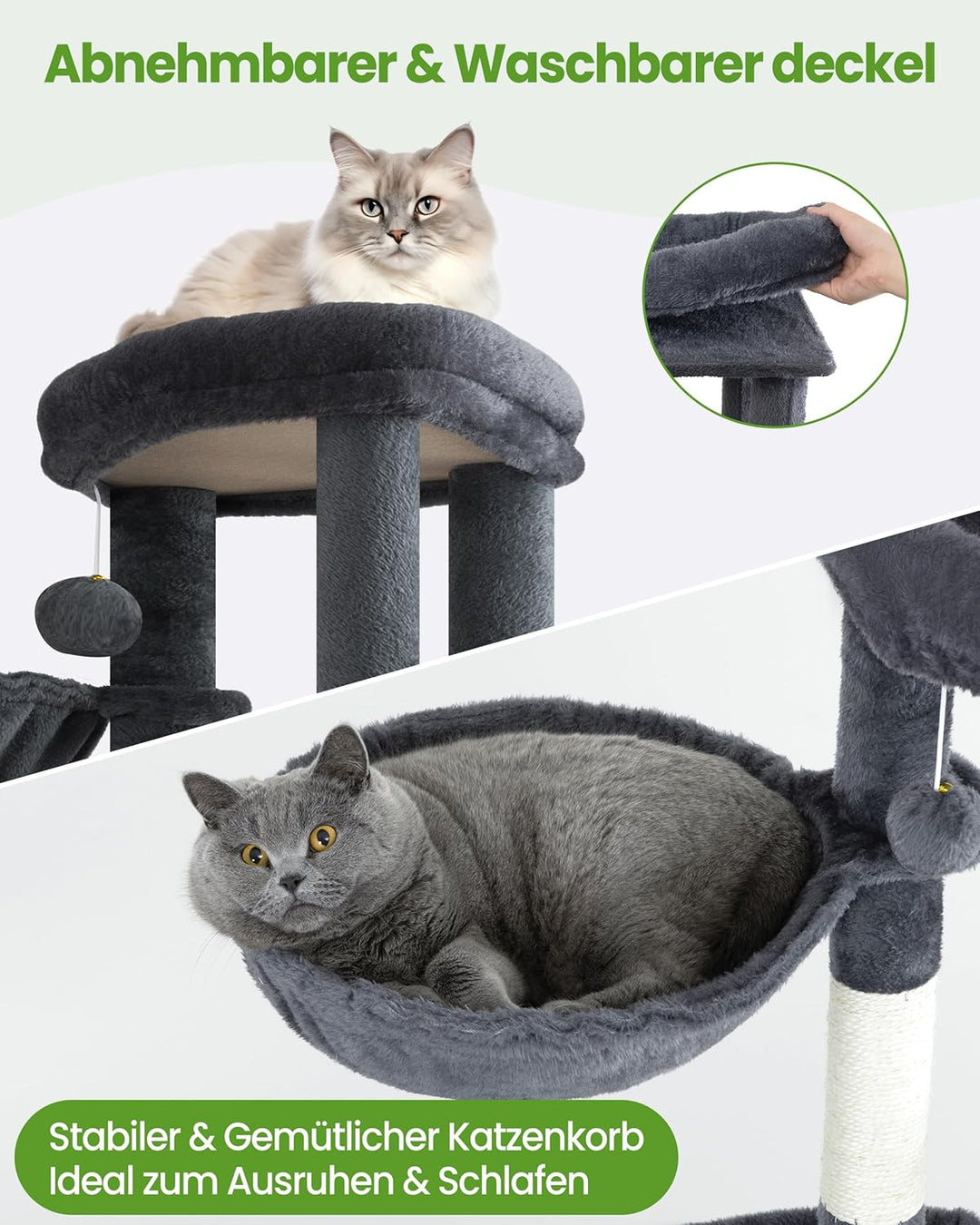 Kratzbaum Gross, Kratzbaum Grosse Katzen Stabil 170 cm hoch - Katzenbaum XL, Mehrstöckiger Katzenbau