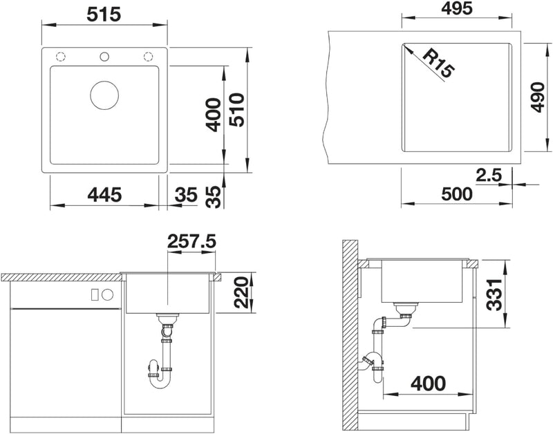 BLANCO PLEON 5 | SILGRANIT anthrazit | Einbauart: Einbau von Oben | mit Ablauffernbedienung | 50er U