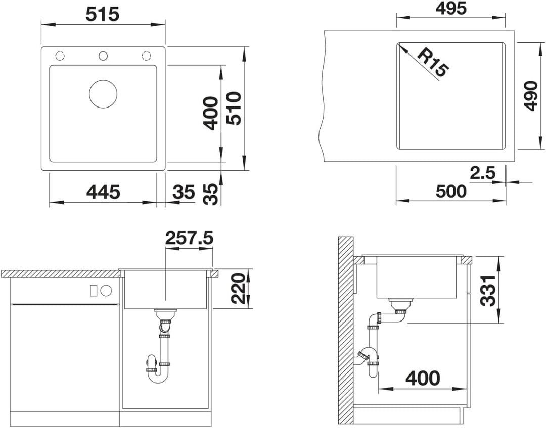 BLANCO PLEON 5 | SILGRANIT cafe | Einbauart: Einbau von Oben | mit Ablauffernbedienung | 50er Unters