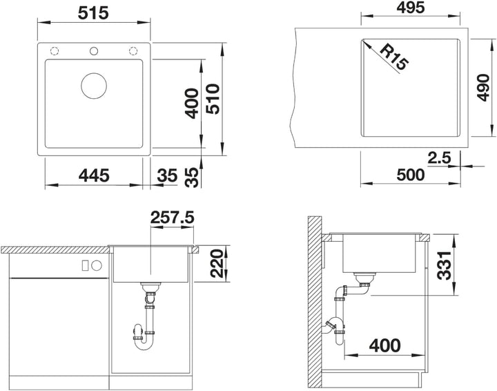 BLANCO PLEON 5 | SILGRANIT cafe | Einbauart: Einbau von Oben | mit Ablauffernbedienung | 50er Unters