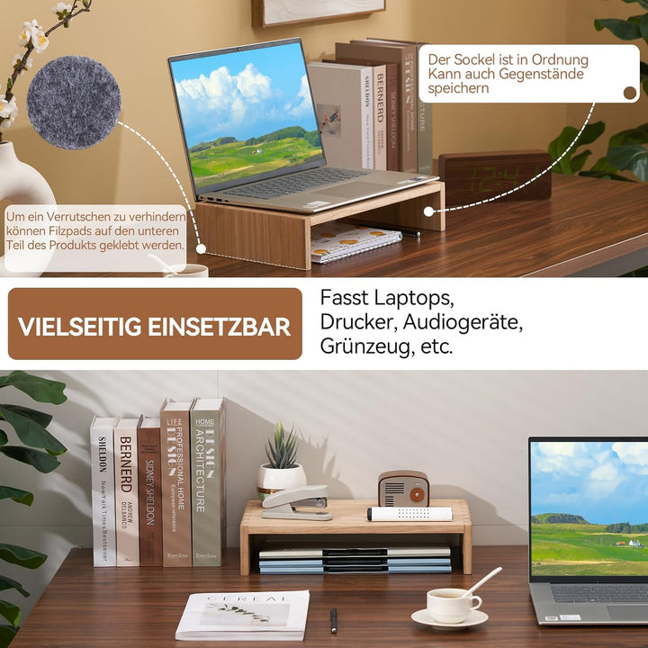 KIRIGEN Holz Monitorständer – Desktop Organizer für PC/Laptop/TV/Drucker | Büro-Aufsatz mit Stauraum