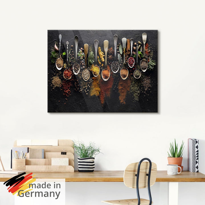 ARTland Glasbilder Wandbild Glas Bild einteilig 80x60 cm Querformat Küchenbilder Gewürze Schiefer Kr