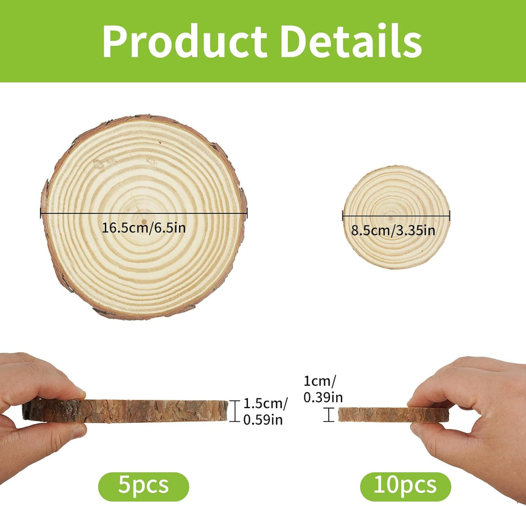 15 Stück Holzscheiben zum Basteln 2 Grössen Baumscheiben Holzplatte Rund Holzscheibe 8mm Dick Bastel