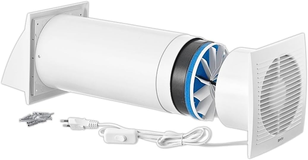 Ø 150mm Dezentrale Wohnraumlüftung mit Wärmerückgewinnung - Mit Kabel und Zugschnur Ø 150mm Weiss, Ø