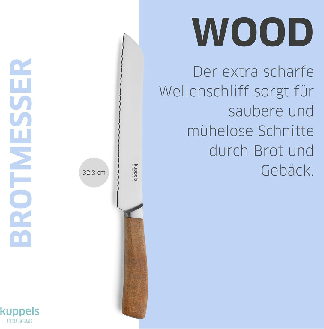 Kuppels Brotmesser WOOD | Brotmesser mit Wellenschliff | Klingenlänge 20 cm | scharfes Küchenmesser