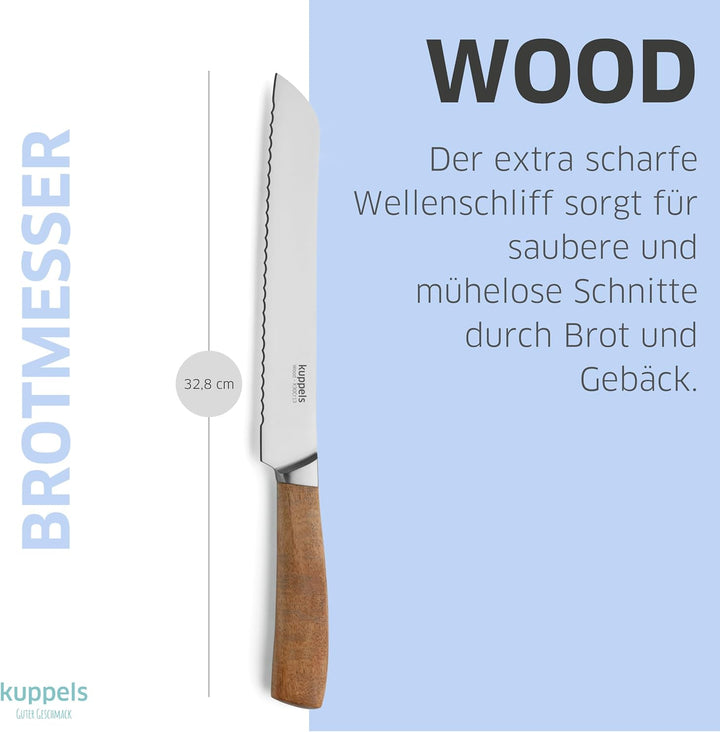 Kuppels Brotmesser WOOD | Brotmesser mit Wellenschliff | Klingenlänge 20 cm | scharfes Küchenmesser