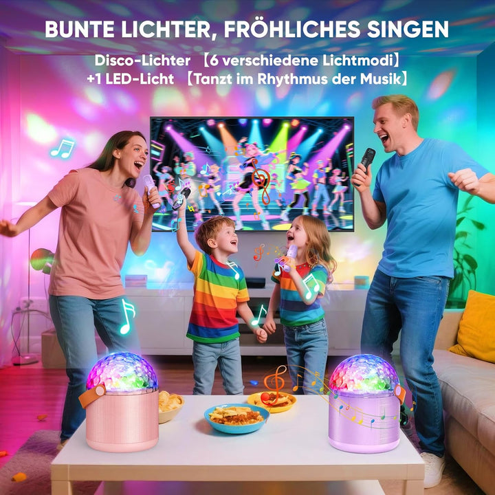 Karaoke Maschine mit 2 Karaoke Mikrofon, Geschenk Spielzeug Mädchen 3-15 Jahre, Tragbarer Bluetooth