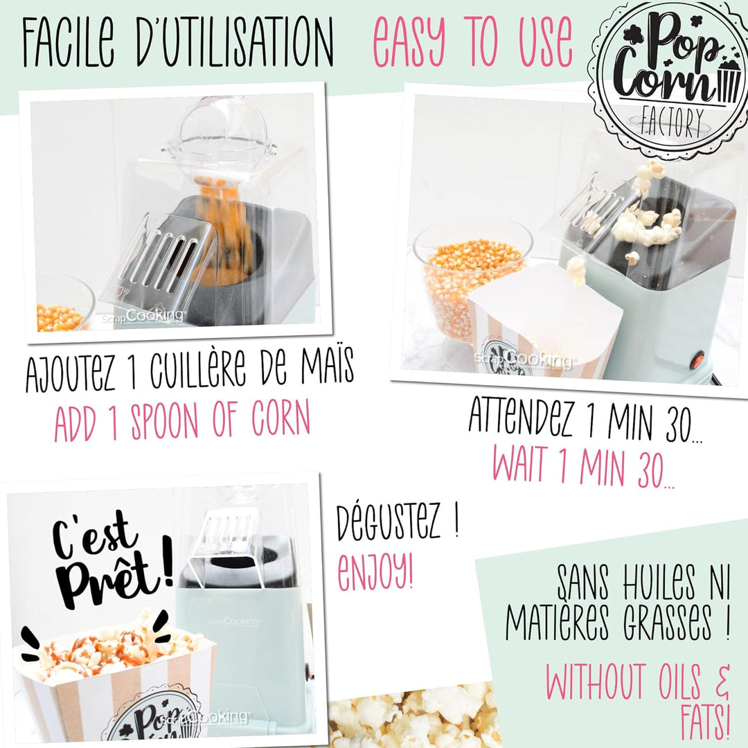 ScrapCooking - Popcornmaschine - Popcorn Maschinen Ohne Öl - Fertig in 1-2 Minuten - Popcorn Maker m