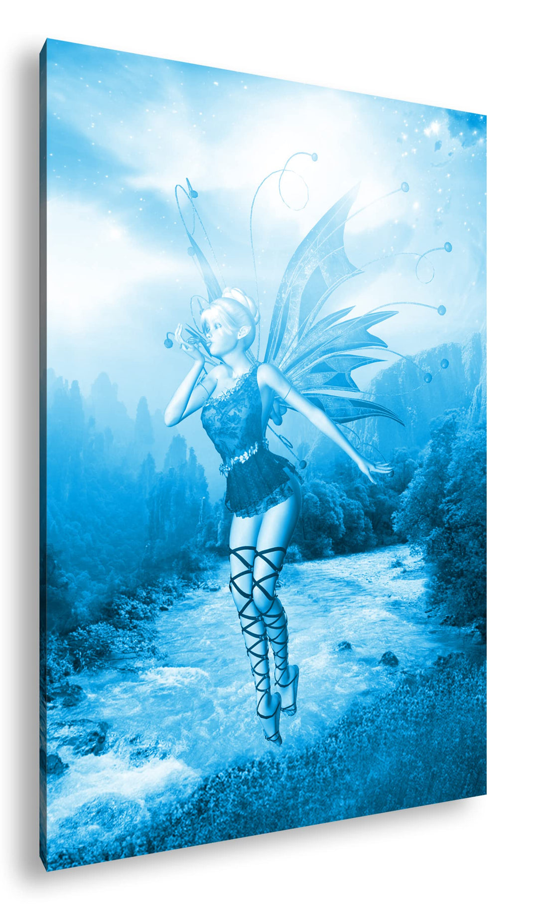 deyoli mystische Elfe Format: 80x60 Effekt: Monocrome Blau als Leinwandbild, Motiv fertig gerahmt au