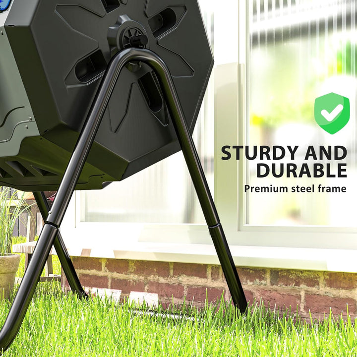 Outsunny Komposteimer für den Aussenbereich, 160 l, Doppelkammer, 360° drehbarer Komposter, Gartenko