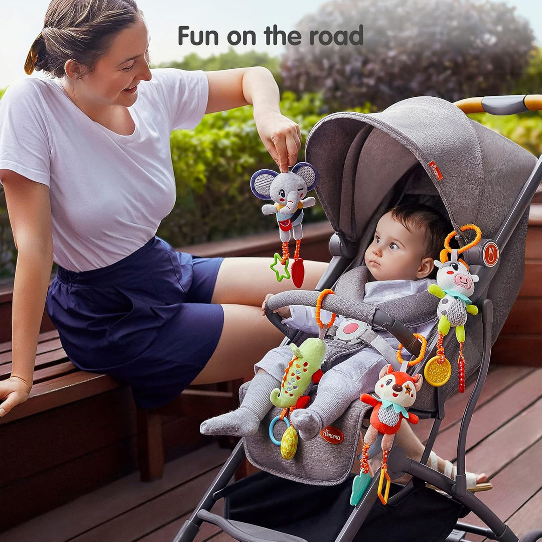 TUMAMA Kinderwagen Spielzeug für Baby 0 3 6 Monate, 4 Stück BabySpielzeug für Kinderwagen, Bett, Aut